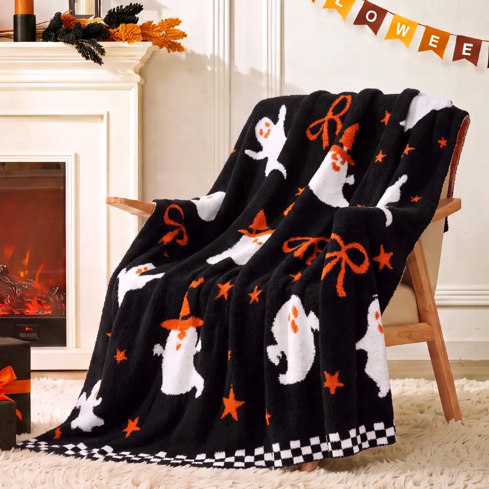 Bow Ghost-Motif Throw Blanket