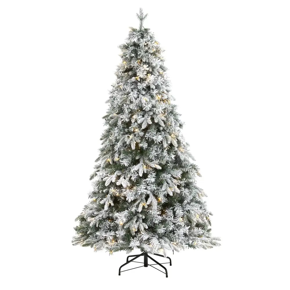 Flocked Vermont Mixed Pine Artificial Christmas Tree with Clear LED Lights