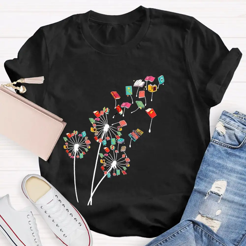 Dandelion Books Reading Lover Casual Print T-Shirt