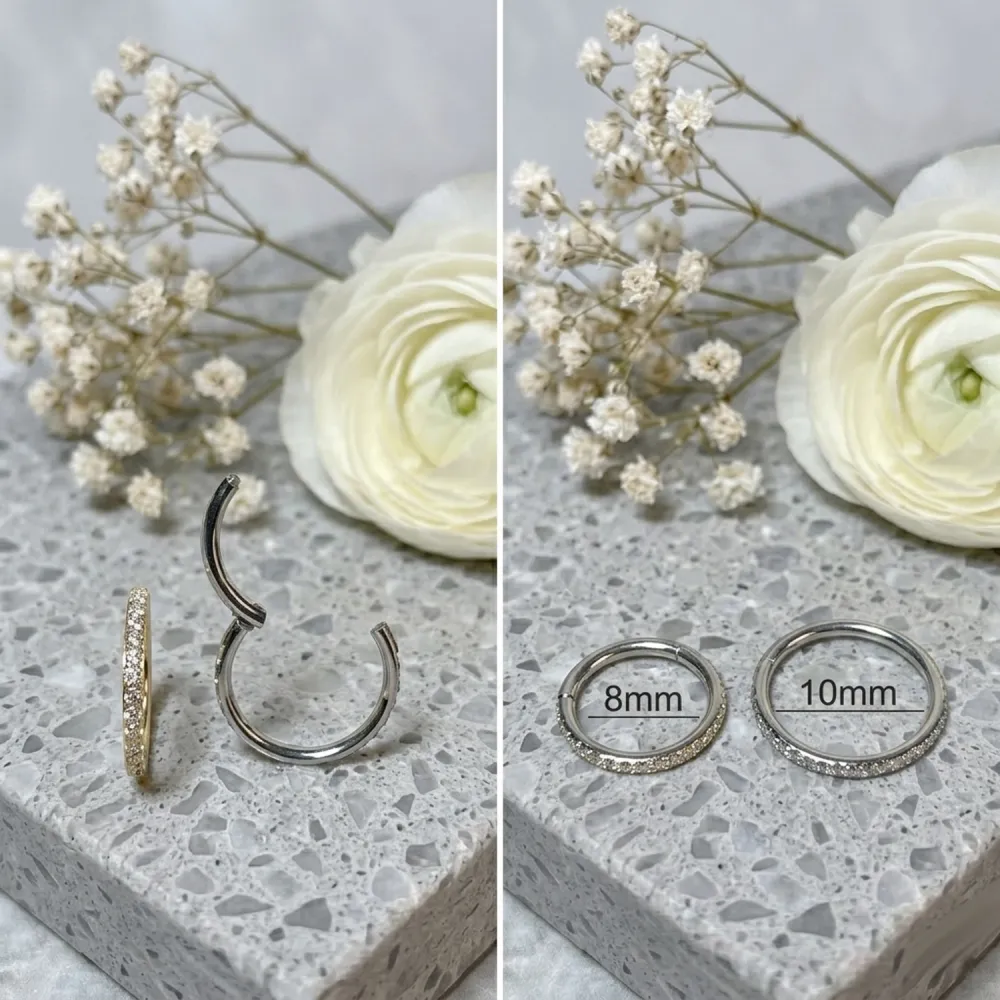 Titanium Crystal Hinged Hoop Ring