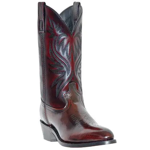 Men's Fancy Stitched Leather Medium Round Toe Western Boots