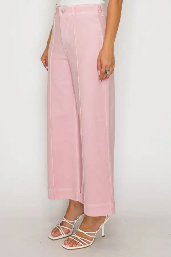 Tummy Control High Rise Vintage Style Wide Leg Cropped Denim Jeans