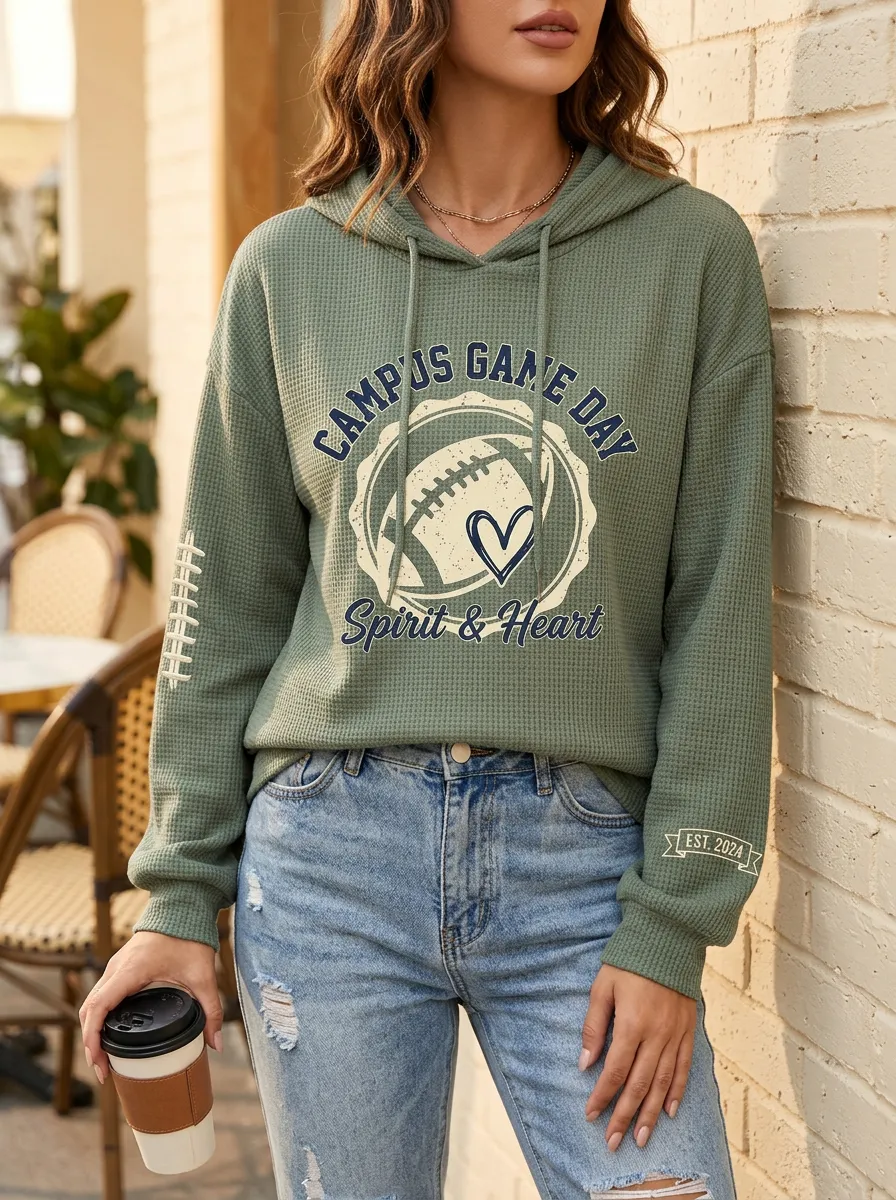 Women's Gridiron Campus Day Heart Waffle Hoodie