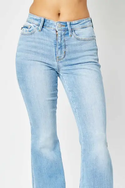Mid Rise Raw Hem Slit Flared Denim Jeans
