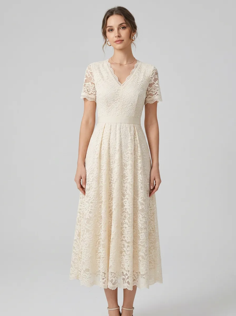 Women's Elegant Wedding Floral Lace V-Neck Printed Dress