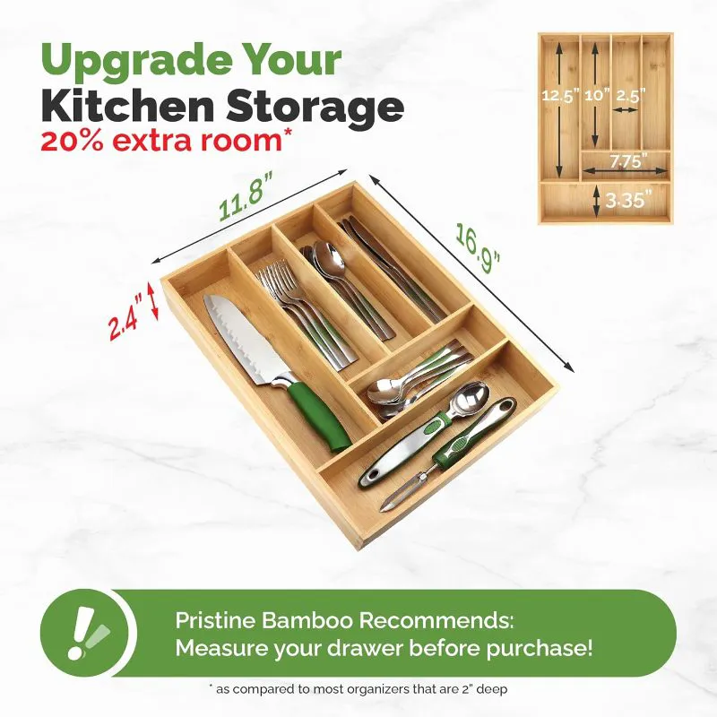 Bamboo Silverware Drawer Organizer