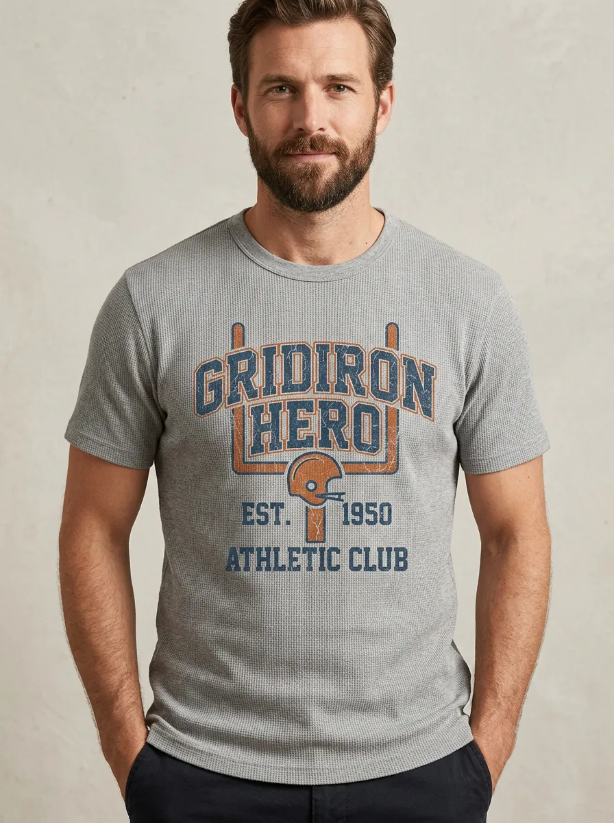 Men's Refined Helmet Football Gridiron Crew Neck Graphic T-Shirt