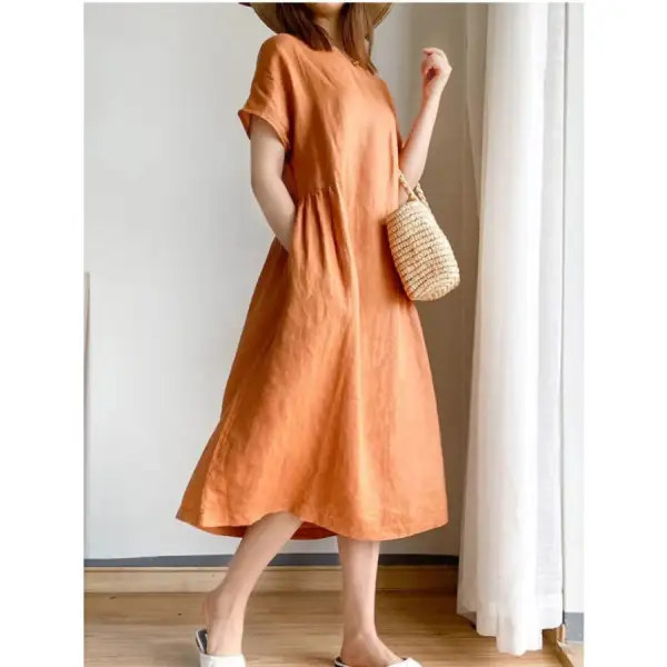 Full Size Casual Round Neck Midi Dress Plus Size