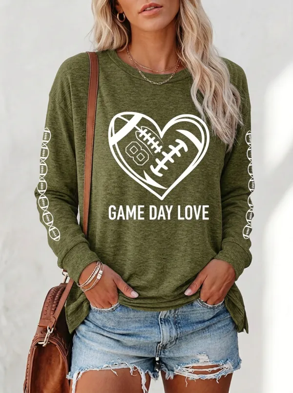 Women's Heritage Inspired Gridiron Heart Ball Love Crewneck Long Sleeve T-Shirt
