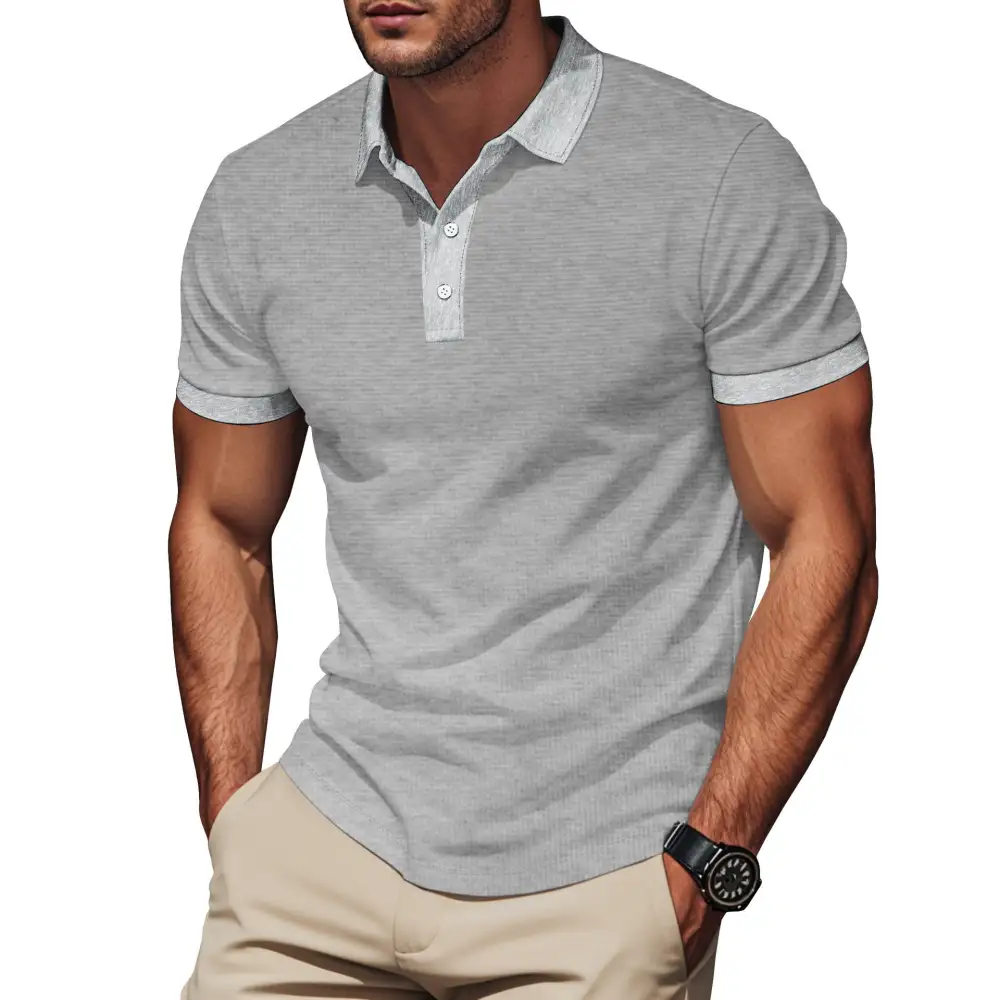 Waffle Texture Button Placket Fitted Polo Shirt