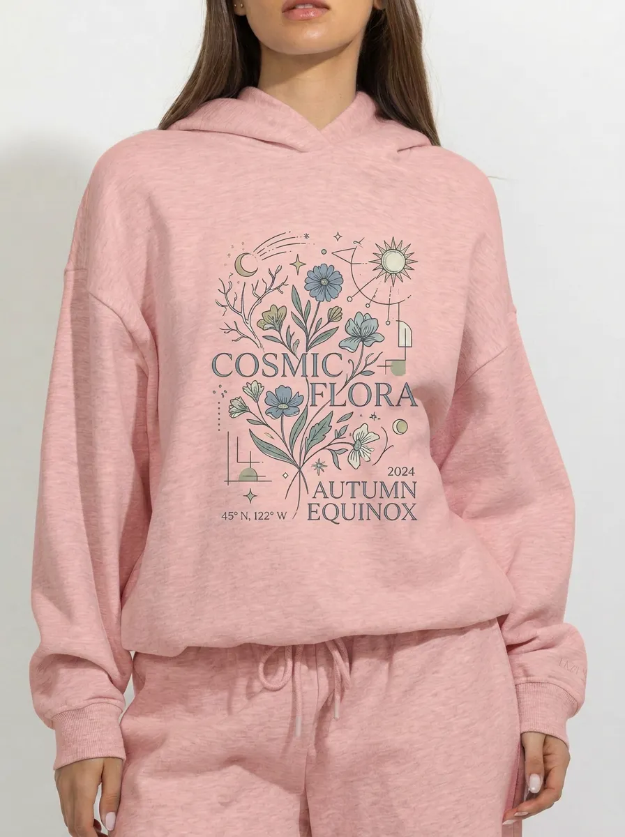 Women's Cosmic Flora Autumn Equinox Celestial Flower Printed Hoodie