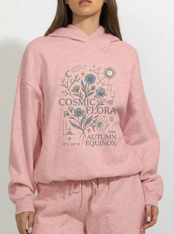 Women's Cosmic Flora Autumn Equinox Celestial Flower Printed Hoodie