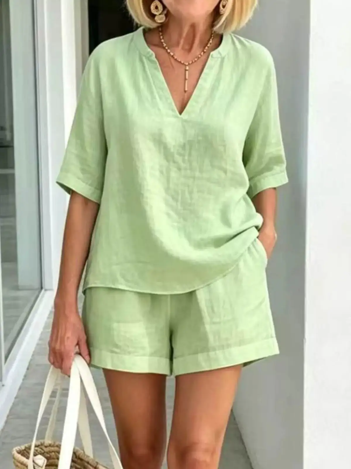 Tailored Refined Pocketed Top and Shorts Matching Set