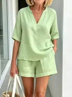 Tailored Refined Pocketed Top and Shorts Matching Set