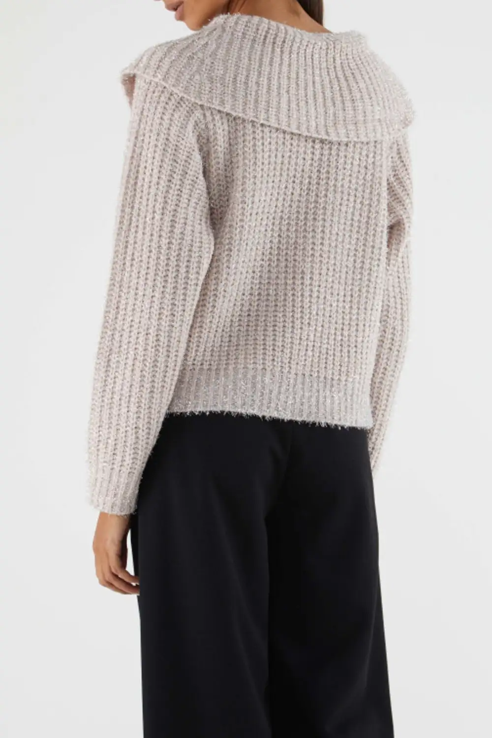 Lace Ribbed Collared Sweater
