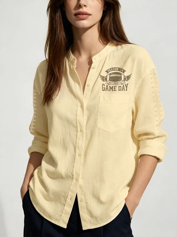 Women's Football Fan Game Day Season ' Printed Button-up Shirt