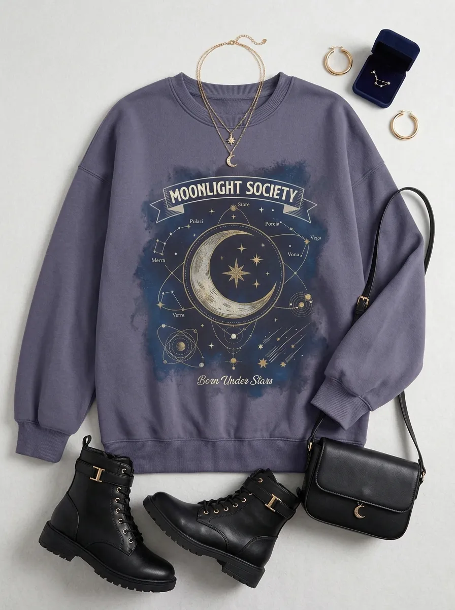 Women's Celestial Moonlight Society Constellation Printed T-shirt