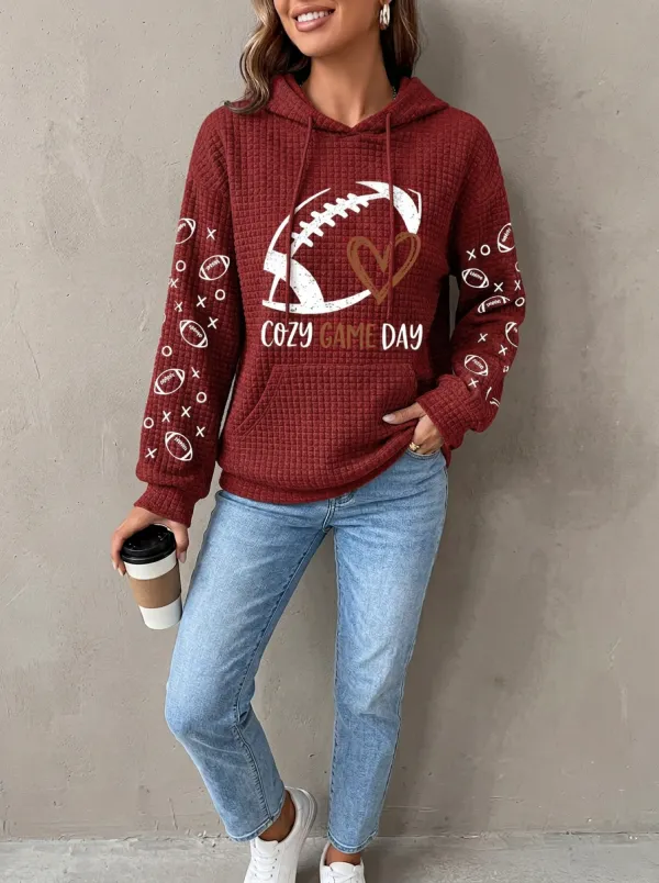 Women's Football Lover Cozy Game Day Heart Printed Hoodie