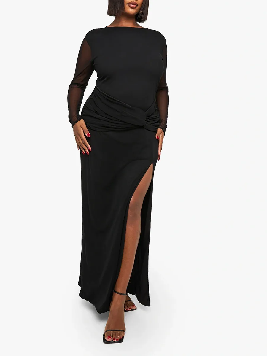 Black Cold Shoulder Sheer Mesh Maxi Dress