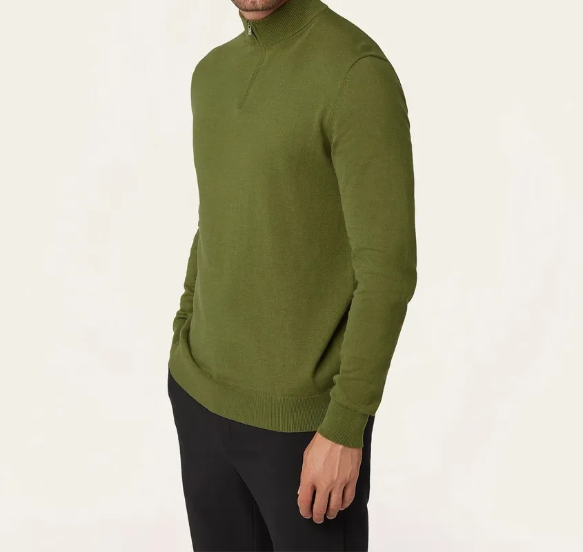 Soft Wool-Blend Half Zip Olive