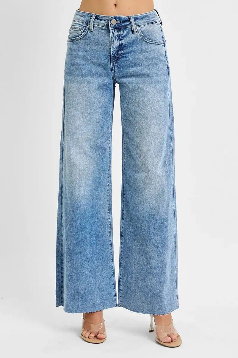 Full Size Tummy Control High Rise Ankle Palazzo Jeans Plus Size