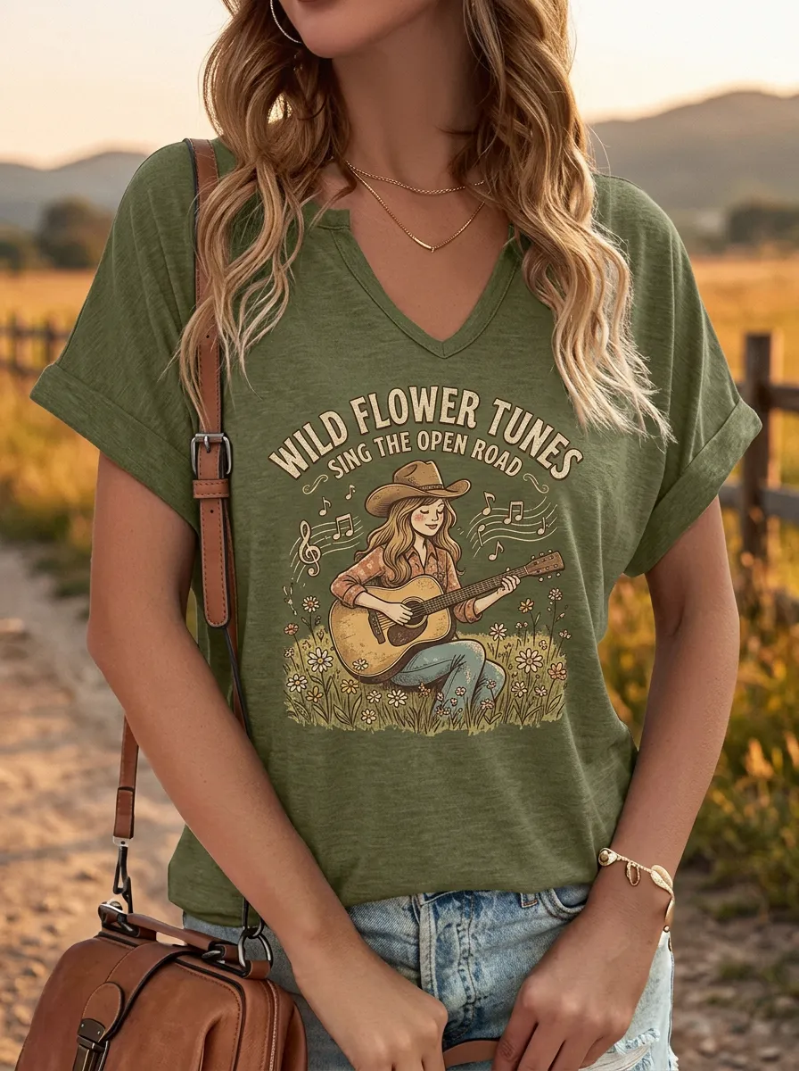 Western Guitar Country Music Graphic T-Shirt