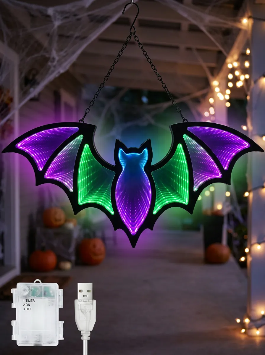 Gothic-Inspired Infinity-Mirror Halloween Bat Light