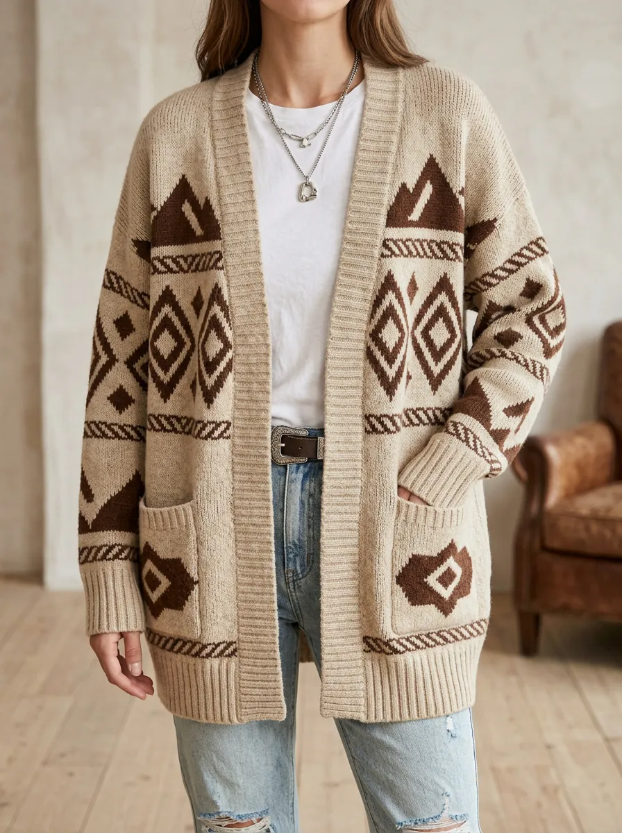 Women's Western B3 Aztec Geometric Cardigan