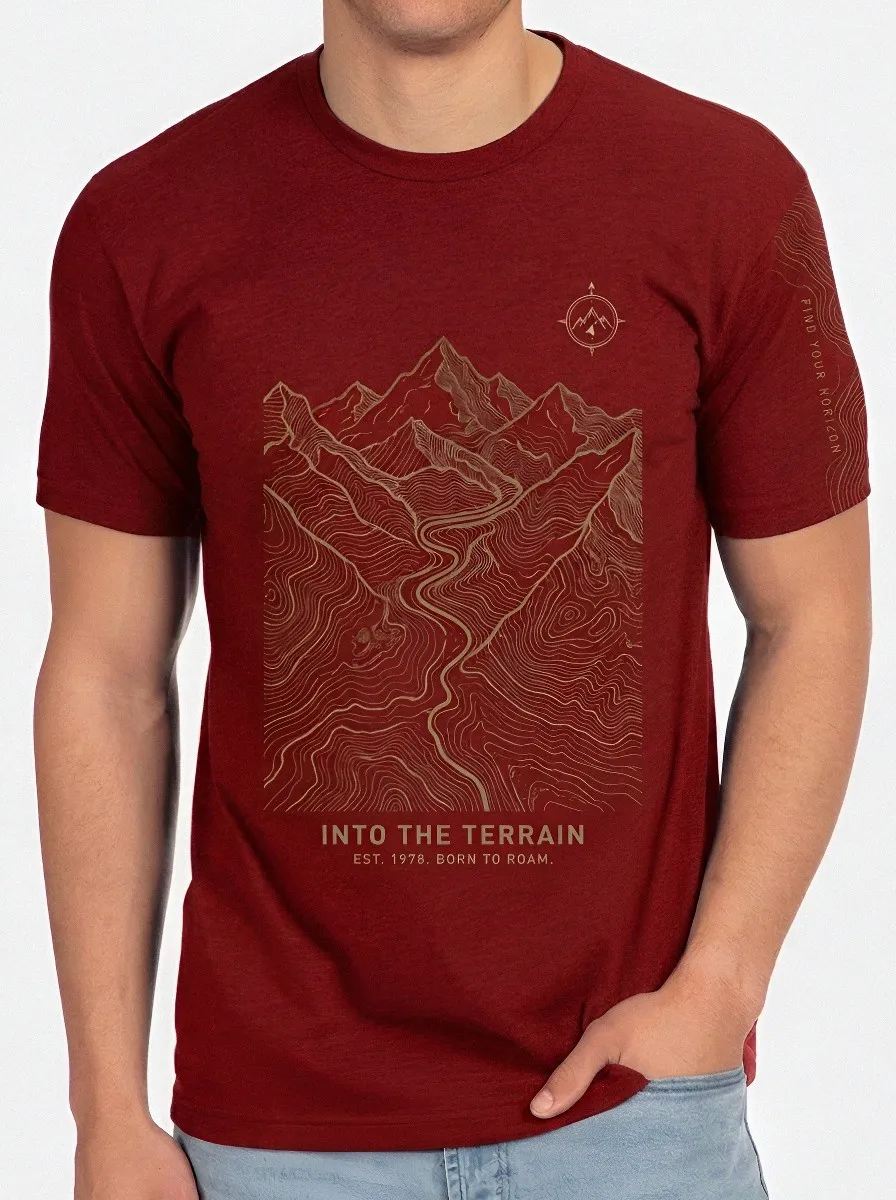 Men's Outdoor Hiking Mountain Topographic Printed T-shirt