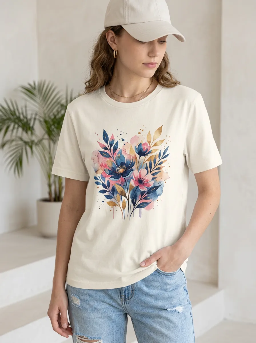 Women's Floral Botanical Watercolor Graphic T-Shirt