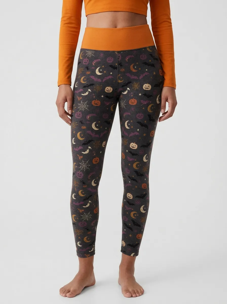 Women's Halloween Pumpkin Bat Moon Spiderweb Leggings