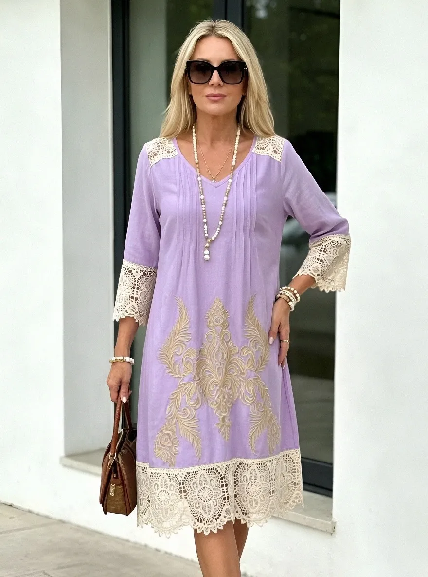Women's Summer Vacation Floral Embroidery Lace Trim Printed Dress