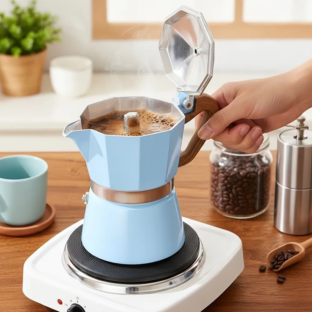 Wooden Handle Moka Coffee Pot