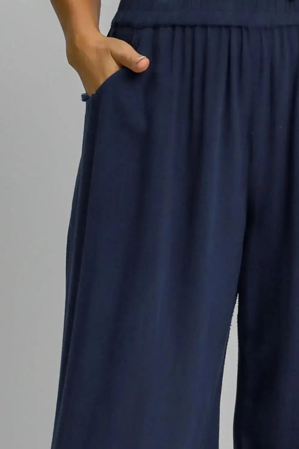 Wide Leg Elastic Waist Linen Pocketed Pants