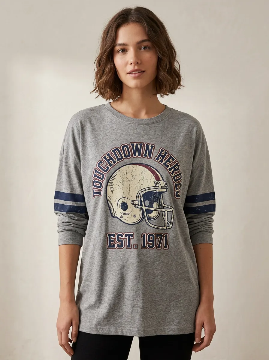 Women's Football Lover Touchdown Heroes Helmet Graphic Long Sleeve Top