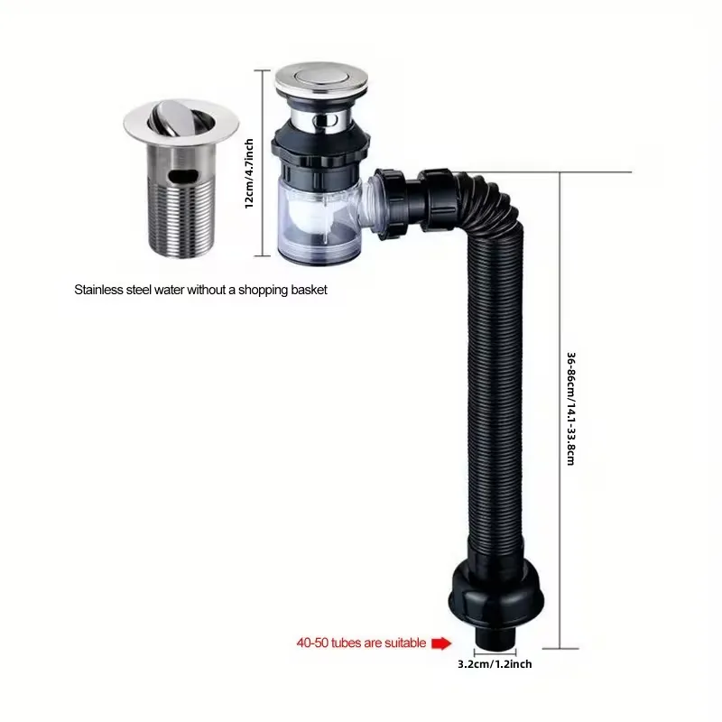 Anti-Clog Sink Drain Pipe with Hair Catcher