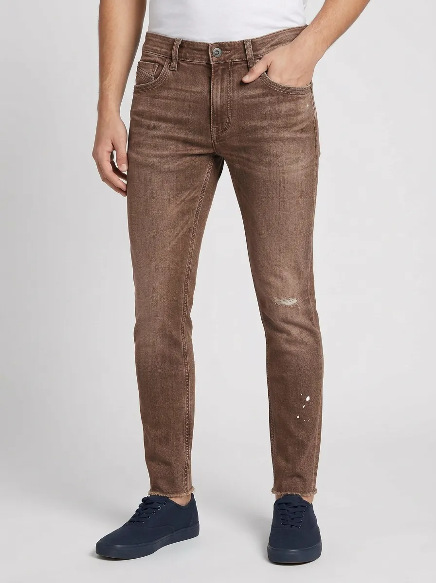 Men's Distressed Paint-Splatter Graphic Slim-Fit Jeans