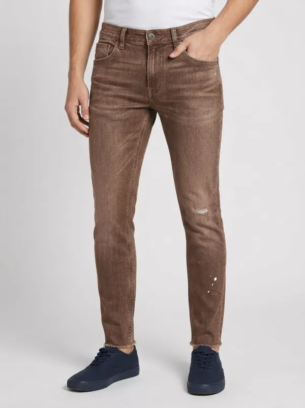 Men's Distressed Paint-Splatter Graphic Slim-Fit Jeans
