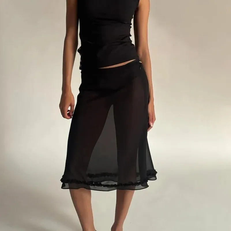 Modern Mesh Ruffle Midi Dress