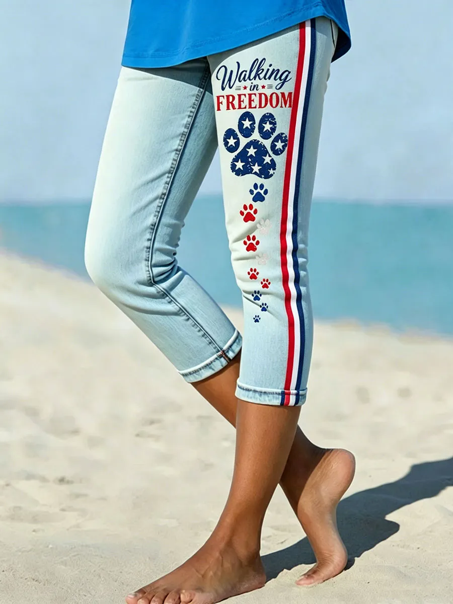 Women's American Paw Print Denim Pattern Leggings