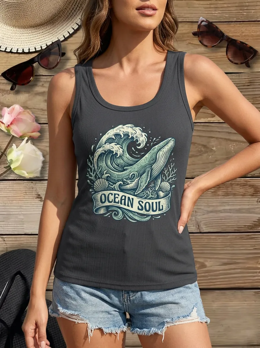 Ocean Lover Whale Tank Top Casual