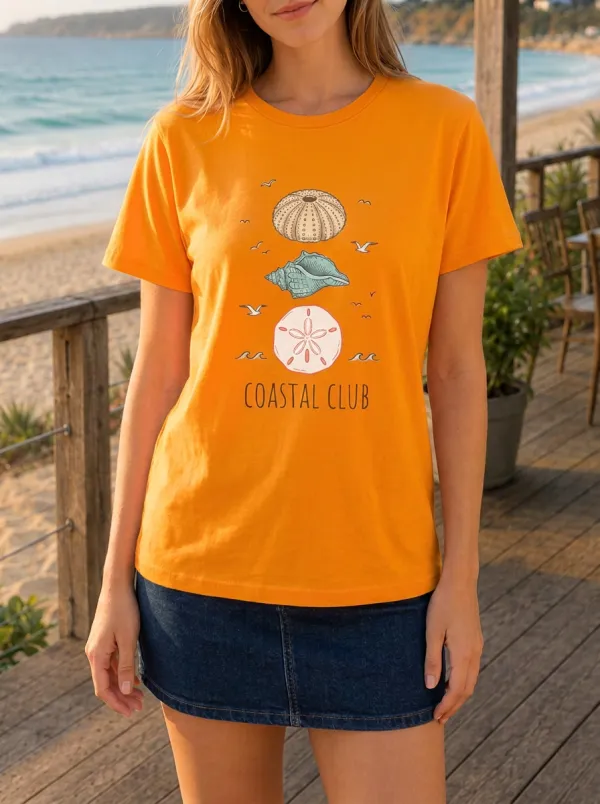 Women's Coastal Club Sea Shells Ocean Printed T-shirt