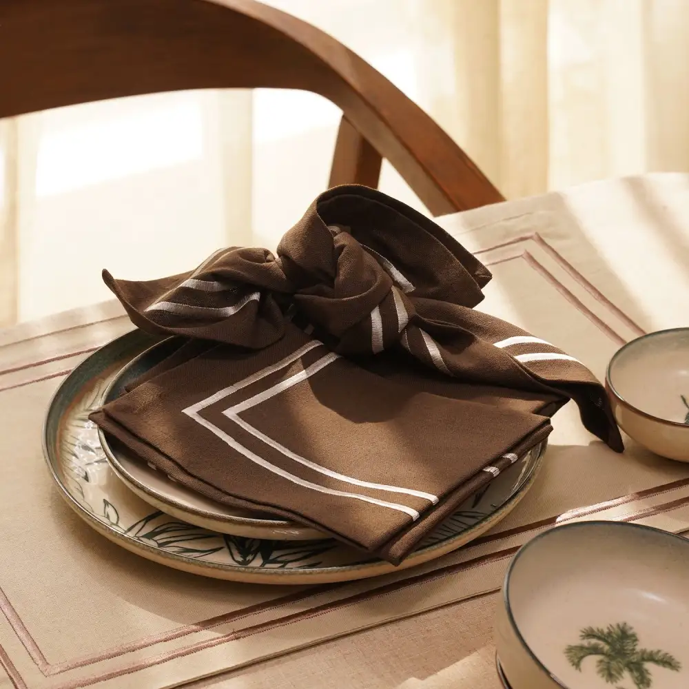 Brown Embroidered Cotton Napkins