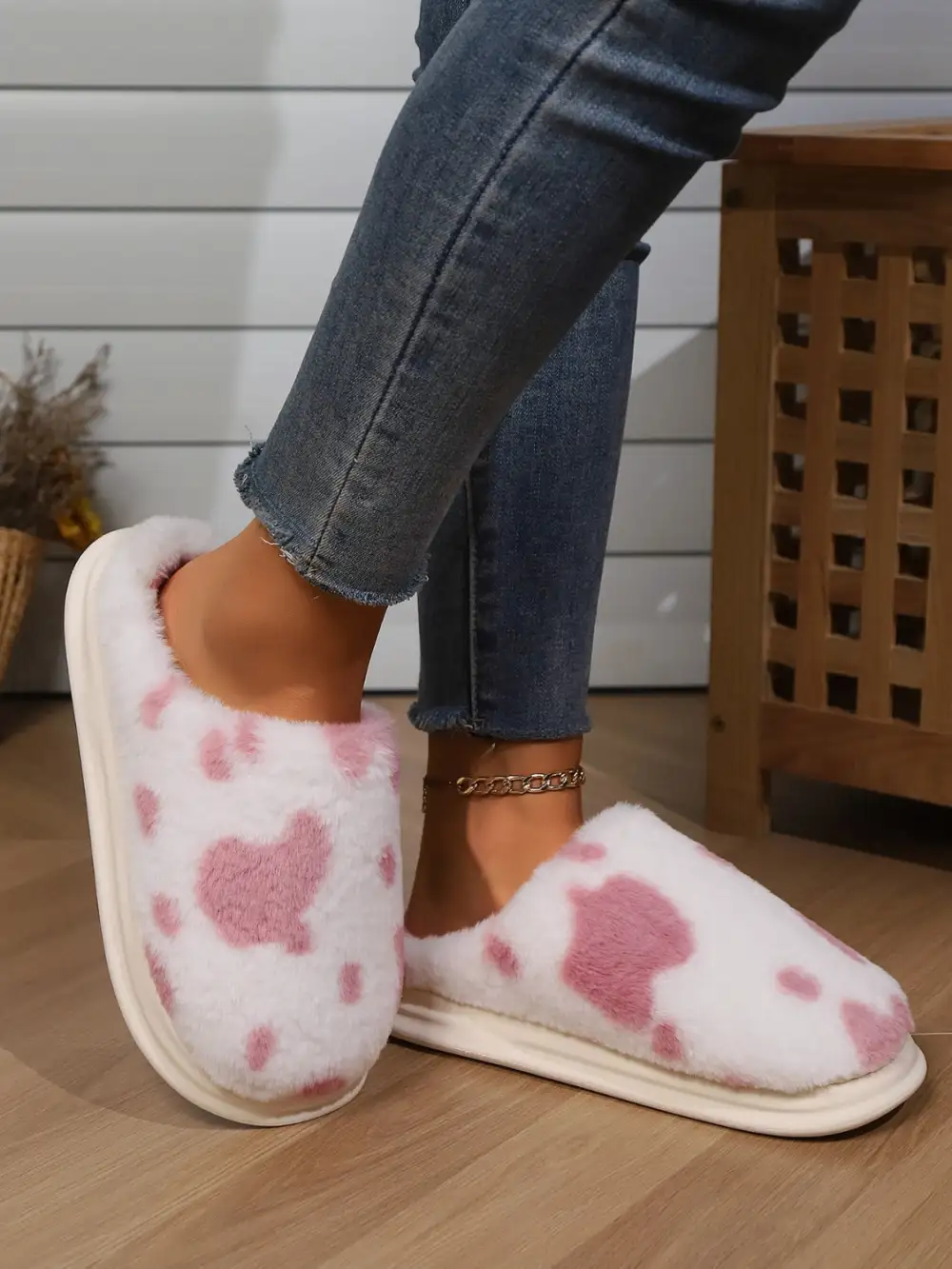 Print Faux Slippers