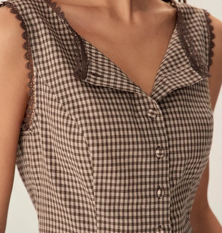 Brown Plaid Single Breasted Vest