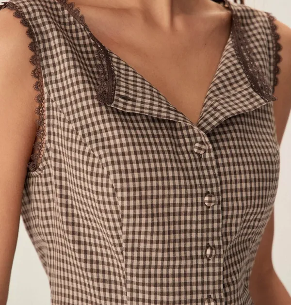 Brown Plaid Single Breasted Vest