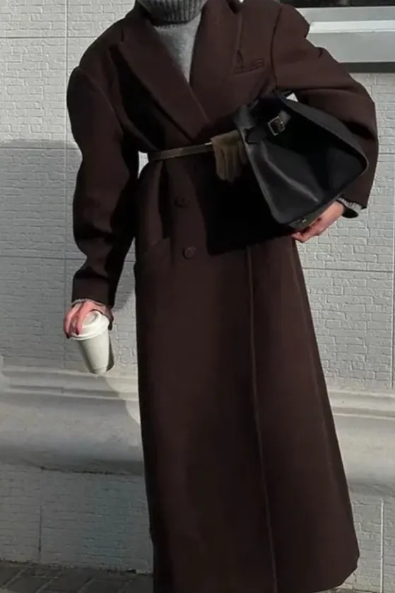 Double-Breasted Notch Lapel Structured Coat
