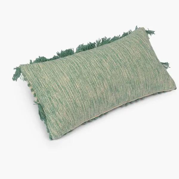 Fringed Green Pillow Cover