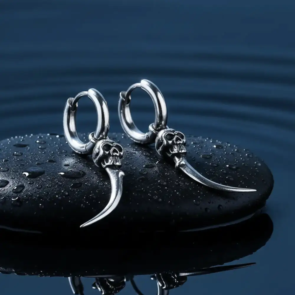 Men's Gothic Skull Sword Drop Earrings
