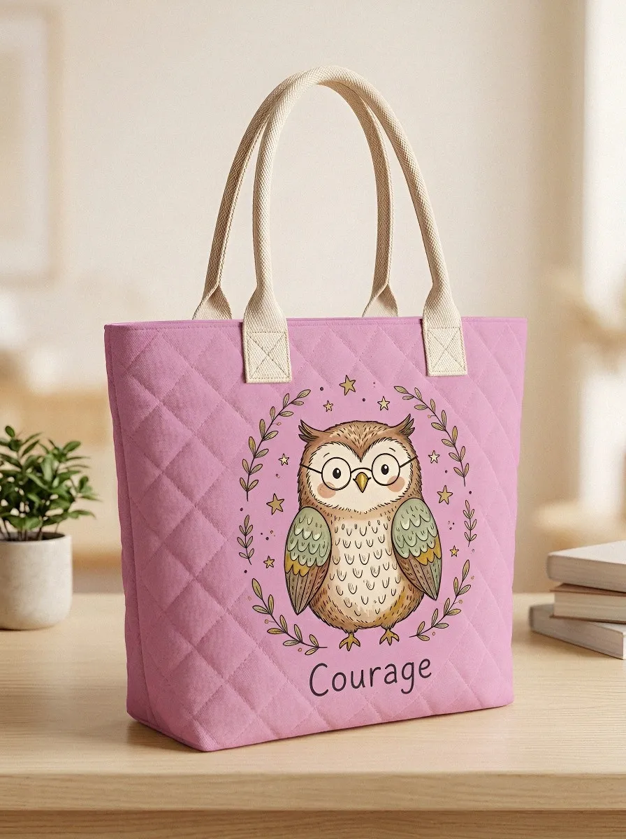 Owl Lover Courage Quote Printed Tote Bag